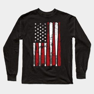 Baseball American USA Flag Softball Long Sleeve T-Shirt